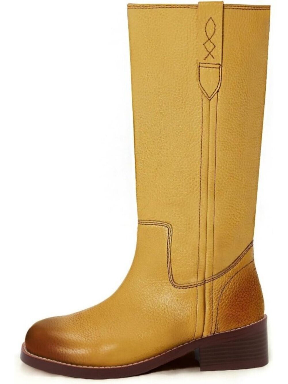 Women's Banana Knee High Boot Round Toe Tall Long Boots Vintage Pull On Low Heel